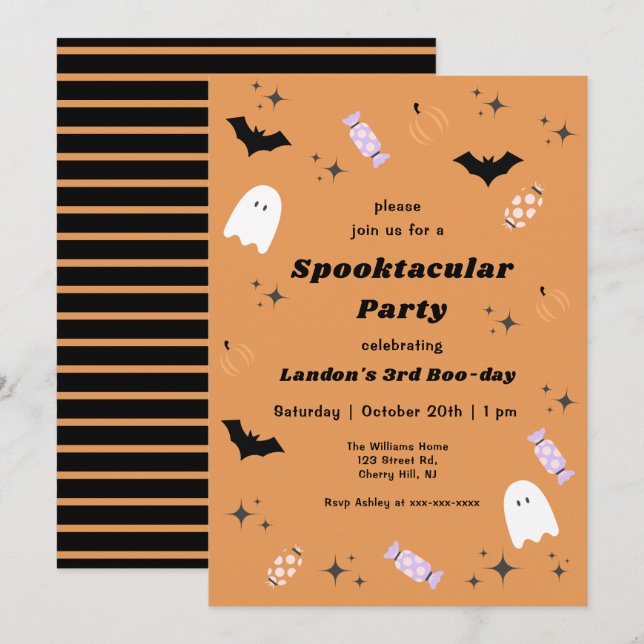 Invitation Orange Halloween Toute année Spotacular Anniversai (Devant / Derrière)