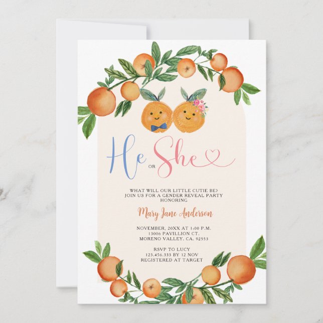 Invitation Orange Il ou Elle Verdure Floral Genre Reveillez (Devant)