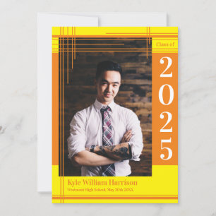 Invitation Orange Jaune École Couleur Graduation Photo Plaid