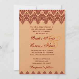 Invitation Orange Lace Mariage damassé Premium Gold Metallic