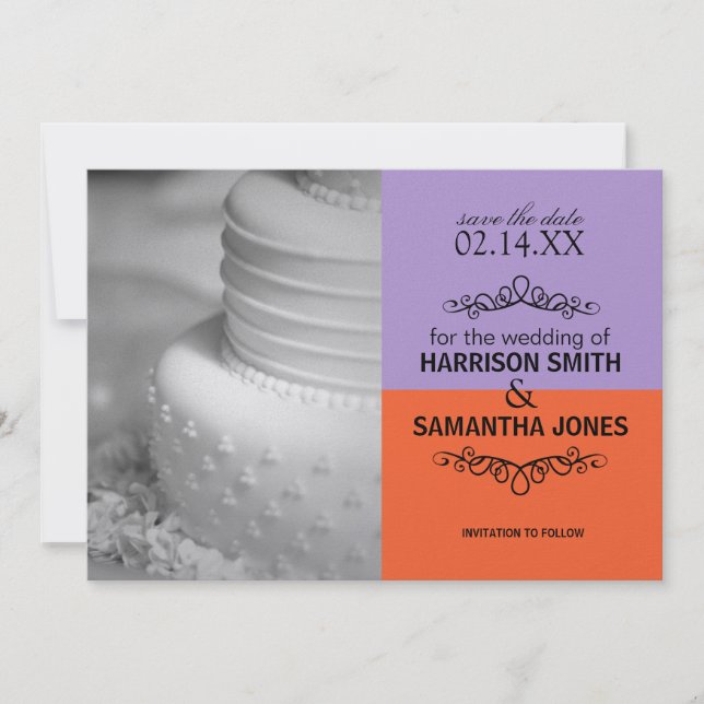 Invitation Orange & Lavender Enregistrer la date Annonces (Devant)