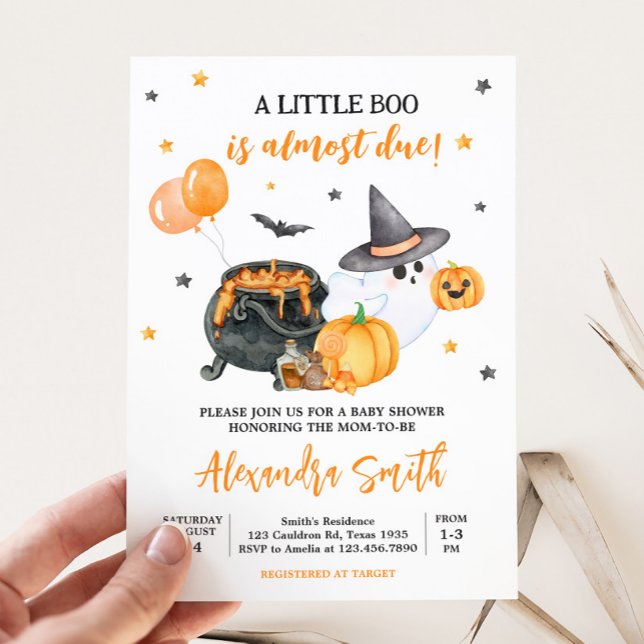 Invitation Orange Little Boo Ghost Baby shower (Ghost Halloween Baby Shower Invitation)