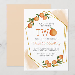 Invitation Orange Little Cutie Citrus 2e fête d'anniversaire