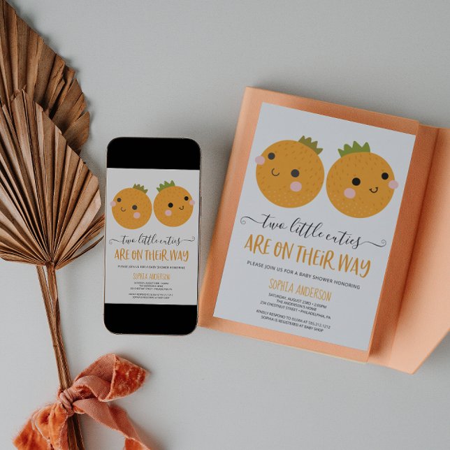 Invitation Orange Little Cutie Citrus Twin Boys Baby shower (Créateur téléchargé)