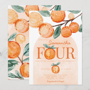 Invitation Orange Little Cutie QUATRE fête d'anniversaire