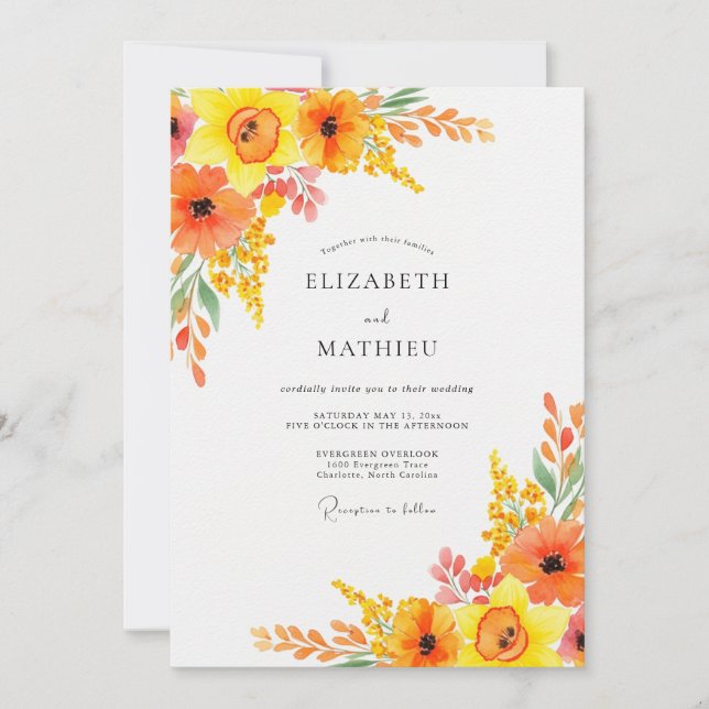 Invitation Orange Lively Botanical Spring Wedding (Devant)
