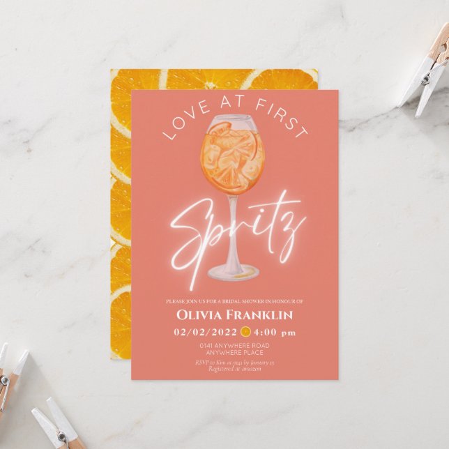 Invitation Orange Love au premier spritz nuptiale (Devant/Arrière en situation)