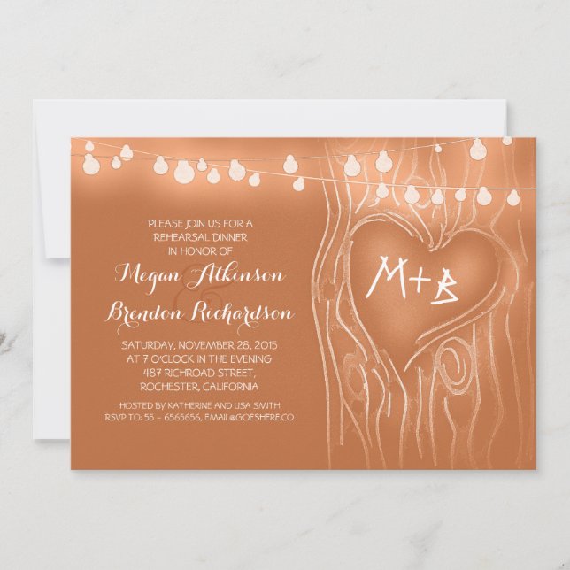 Invitation orange lumières arbre répétition romantique dîner (Devant)