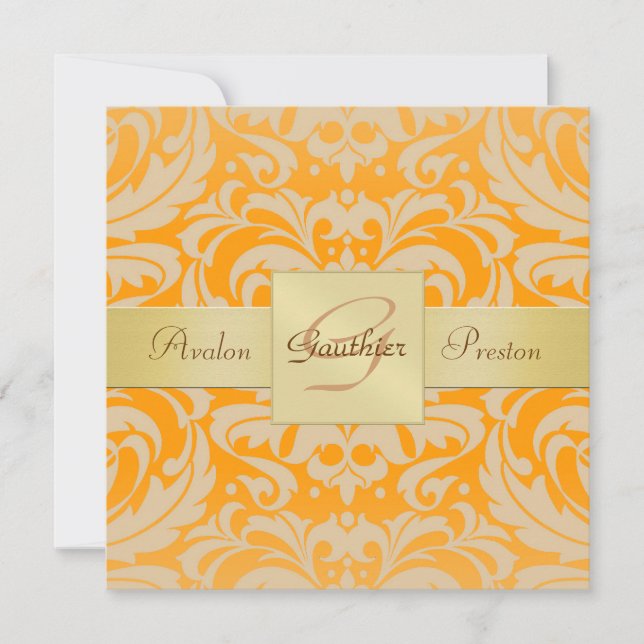 Invitation orange lumineuse de ruban de monogramme (Devant)