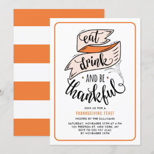 Invitation Orange Mange Boire et être Thanksgiving