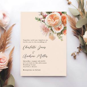 Invitation Orange mariage de fleurs rose pêche