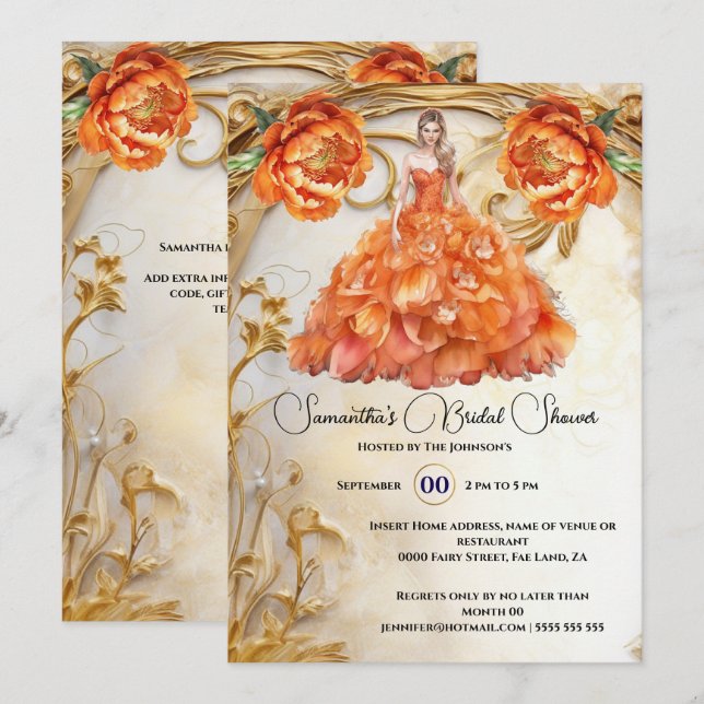 Invitation Orange mariée à être floral ballgogne fleurs de pi (Devant / Derrière)