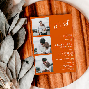 Invitation Orange minimaliste décontracté initiales mariage p