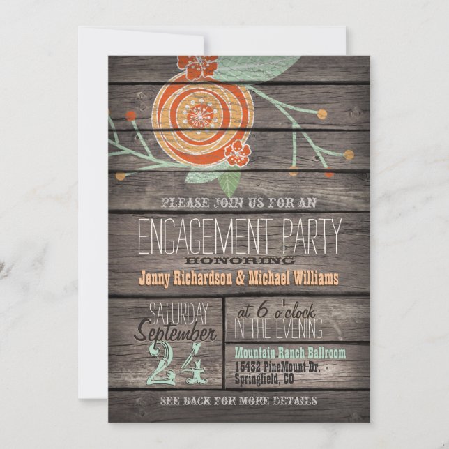 Invitation Orange & Mint Green; Russe Engagement Party (Devant)