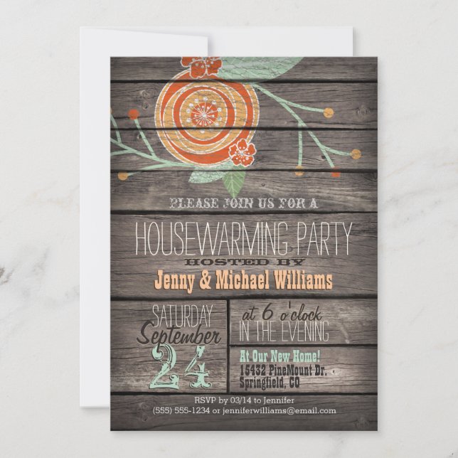 Invitation Orange & Mint Green; Soirée Rustique (Devant)