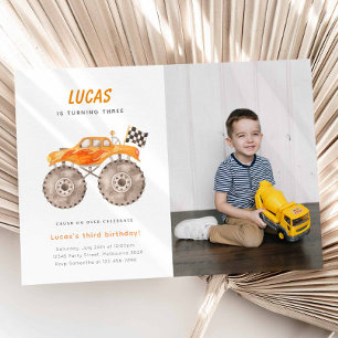 Invitation Orange Monster Camion Anniversaire Photo Invitatio
