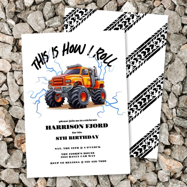Invitation Orange Monster Truck Boys fête d'anniversaire (Créateur téléchargé)