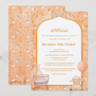 Invitation Orange & Mosquée Arche Islamique Aqeeqah & Baby Sh
