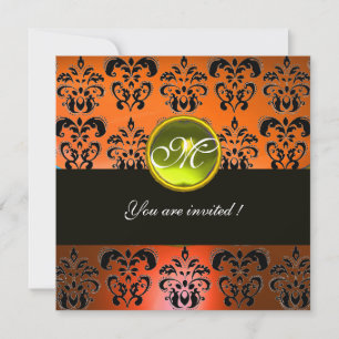 Invitation ORANGE  NOIR DAMAS MONOGRAMME, topaze jaune