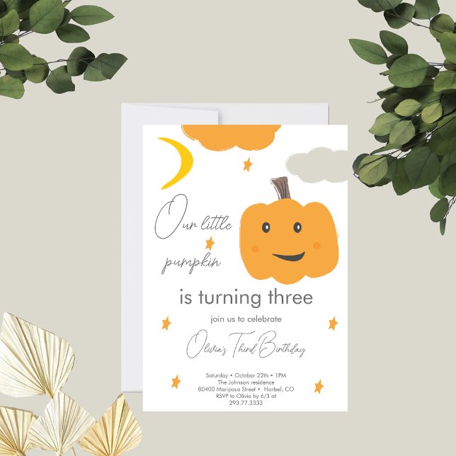 Invitation Orange Notre Petit Citrouille 3e Anniversaire Lune (Créateur téléchargé)