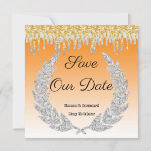 Invitation Orange ombré, Diamant Laurier, Or ruisselant