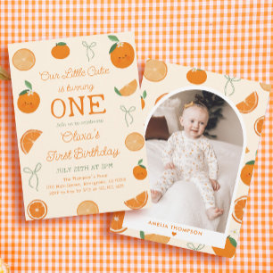 Invitation Orange One Little Cutie Première fête d'anniversai