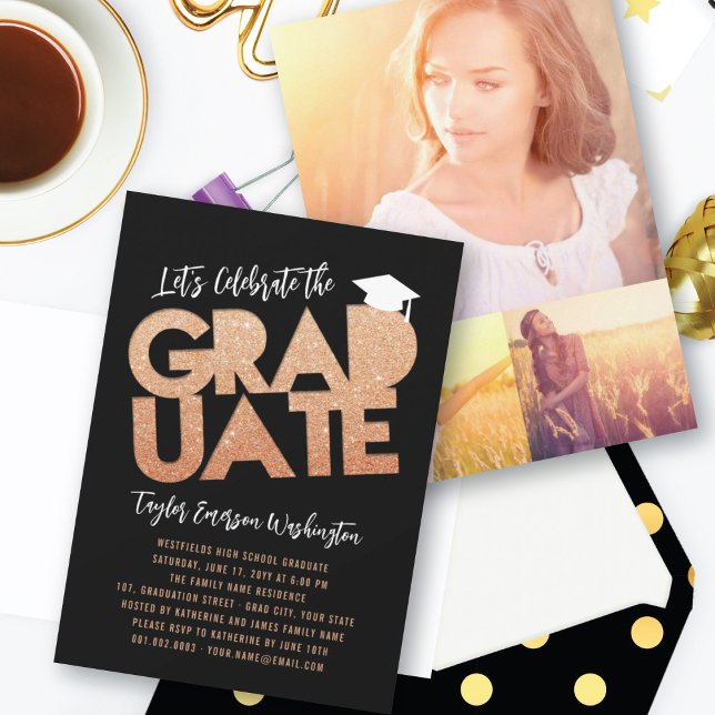 Invitation Orange Parties scintillant Graduate Couduate Gradu (Créateur téléchargé)