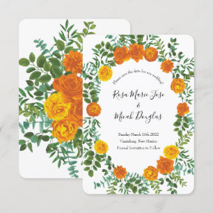 Invitation Orange Peony & Rose Floral Wedding Enregistrer la