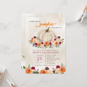 Invitation Orange Petit Citrouille Baby shower neutre pour le