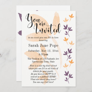 Invitation Orange & Plum Feuilles Jolie Typographie Invitatio