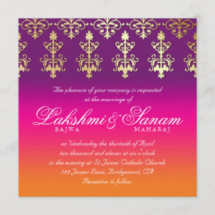 Invitation Orange pourpre de mariage d'invitation de rose