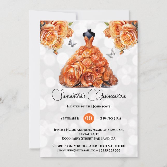 Invitation Orange princesse Quinceañera imaginaire lune rose (Devant)