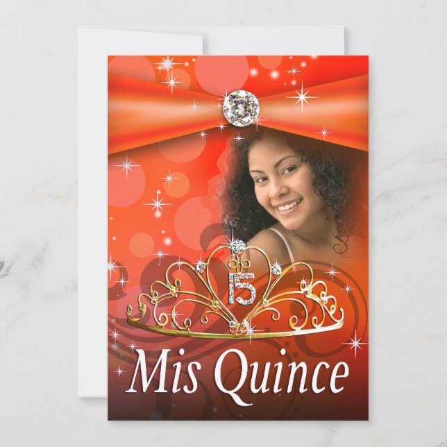Invitation Orange Quinceanera 15 Princesse Tiara Photo (Devant)
