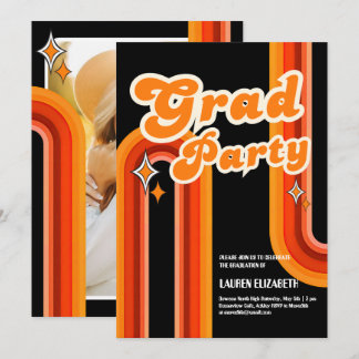 Invitation  Orange &Red Rainbow Typography Summer Sun Grad