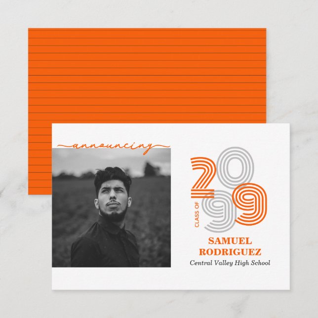 Invitation Orange Retro Big Numbers Classe de photo (Devant / Derrière)