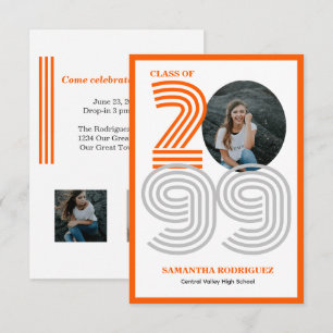 Invitation Orange Retro Big Numbers Graduation Photo