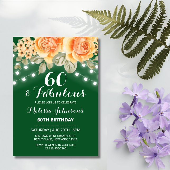 Invitation Orange Rose Chaîne Lumières Vert Anniversaire (Créateur téléchargé)