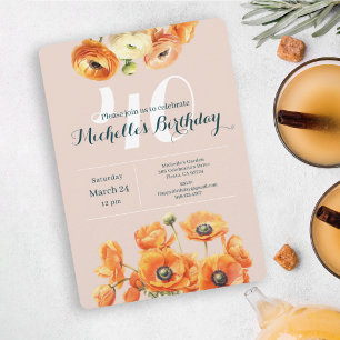 Invitation Orange Rose Garden Floral 40e fête d'anniversaire