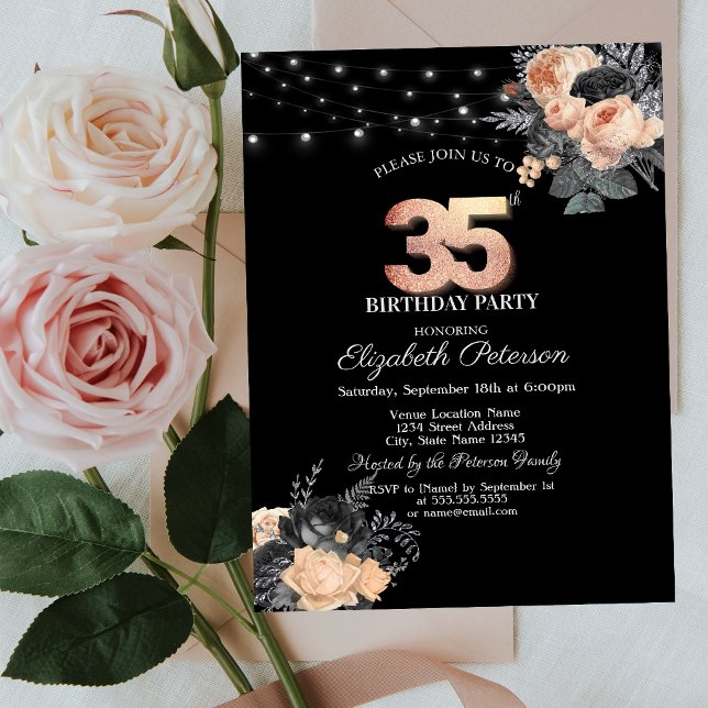 Invitation Orange Rose Lights Black 35e anniversaire (Créateur téléchargé)