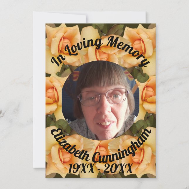 Invitation Orange Rose Love Memory Photo Poem Memorial (Devant)