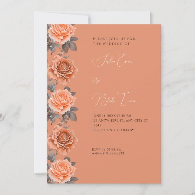 Invitation Orange Rose Moderne Automne Lumière Orange Mariage (Devant)