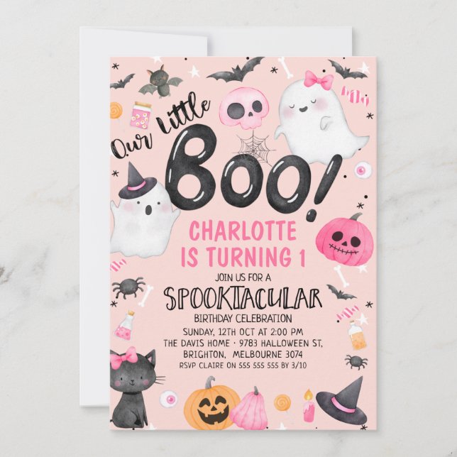 Invitation Orange rose Notre Petit Boo Halloween Anniversaire (Devant)