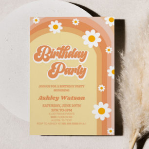 Invitation Orange Rose Retro Daisy Fleur Anniversaire
