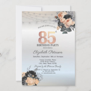 Invitation Orange Rose String Lights Argent 85e anniversaire