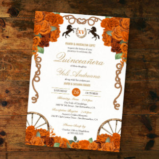Invitation Orange Rose Western Quinceañera