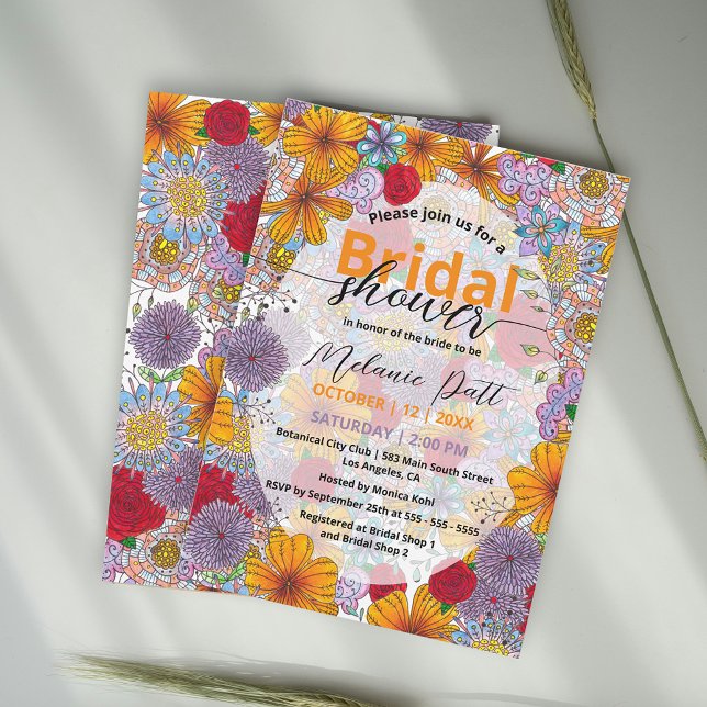 Invitation Orange Rouge violet Fête des mariées de fleurs de  (Créateur téléchargé)