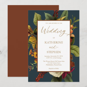 Invitation Orange rustique   Red Floral Bouquet Mariage Turqu