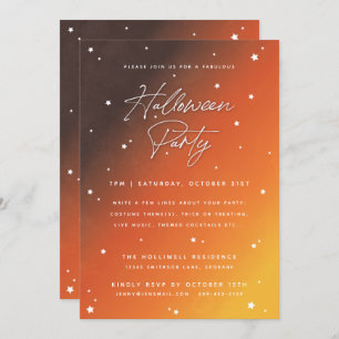 Invitation Orange Sunset Script et Étoiles Halloween Party