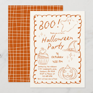 Invitation Orange tendance main dessinée Sketchy Halloween Pa