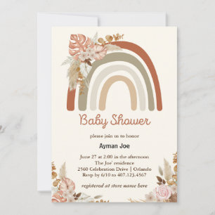 Invitation Orange Terracotta Boho   Baby shower arc-en-ciel
